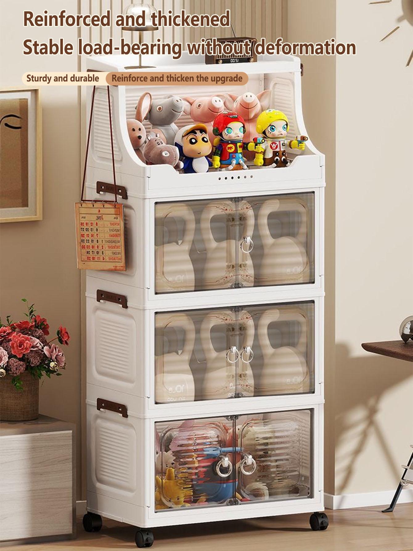 Foldable Storage Cabinet, Multi-Layer Home Bedroom Clothes Organizer, No Installation Living Room Plastic Shelf, Durable & Space-Saving Design, Drawers