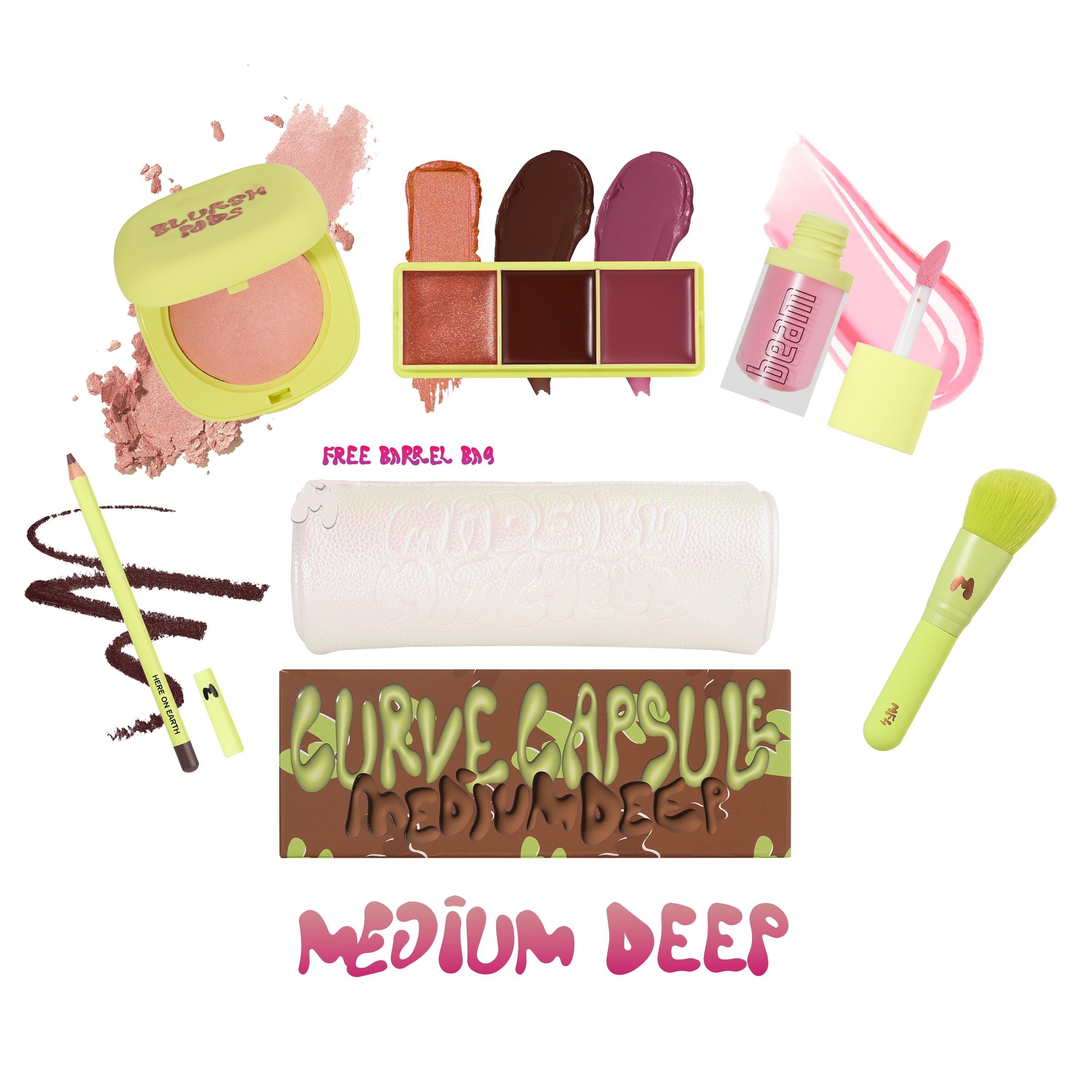 Mitchell Curve Capsule 5-Piece Face & Lip Set, Limited Edition Blush, Lip Gloss, Lip & Brush Makeup Bundle, Perfect Gift for Her