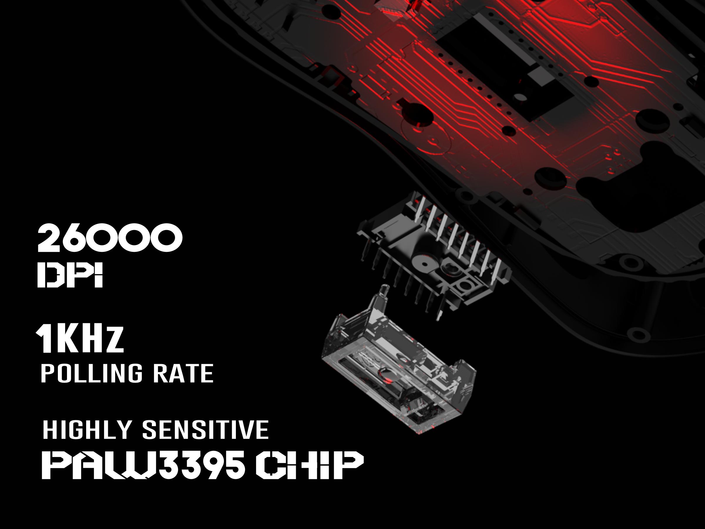 GravaStar Mercury M2 Gaming Mouse High Performance Wireless, PAW3395 Sensor, High-precision 26,000 DPI, RGB, Hollow-our design, 5 Programmable Buttons, Triple way to connect 2.4G wireless, Bluetooth, wired On-Board Memory, PC / Mac, gaming and work, Black