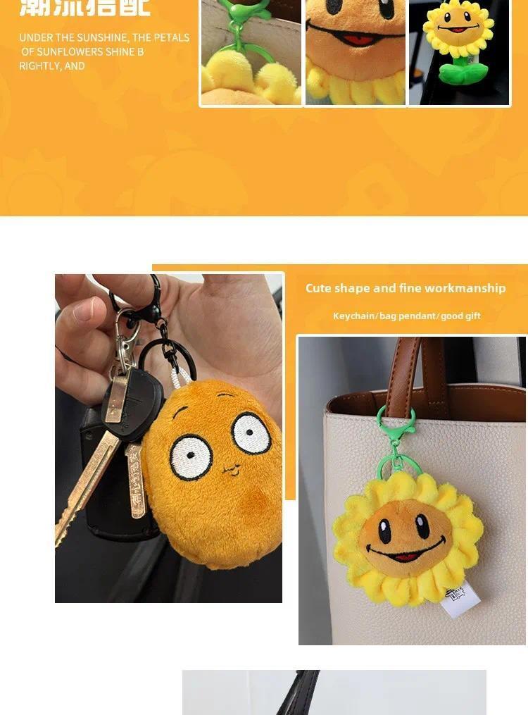 Plants vs Zombies Unisex Soft Plush Doll Toy Figures - Sunflower, Peashooter, Nut Designs - Cell Schoolbag Pendant, Keychain, Teens' Holiday Gifts