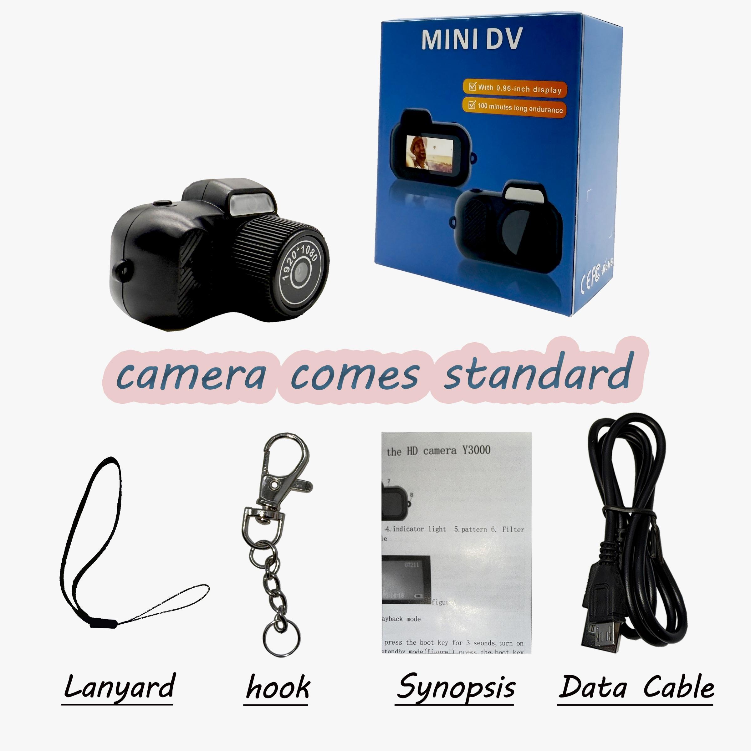 HD 1080P Mini Camera Y3000 Retro Keychain Camera, 0.96 Inch HD Screen, Long Battery Life, Includes 8GB TF Memory Card