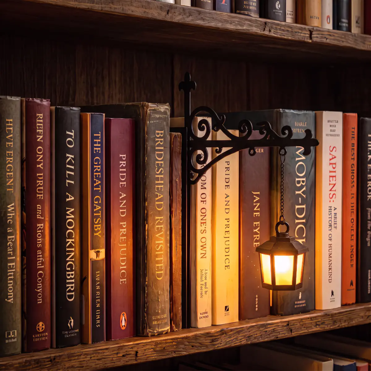 Library Lantern Decorative Bookshelf Light, Miniature Hanging Shelf Lamp with Warm LED Glow, Cozy Reading Nook Accent for Book Lovers, Literary Home Decor