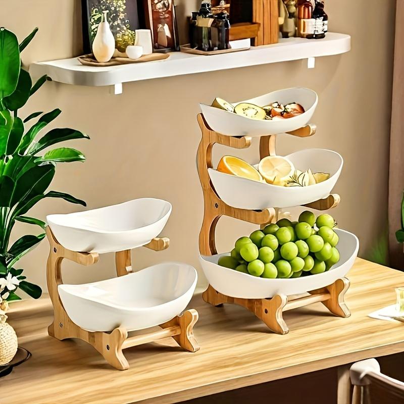 Colorful Fruit Basket Set, 2 & 3 Tier Dessert Stand with Wooden Frame, Plastic Fruit Bowl, Small Cake Holder, Cookie Plate, Candy Buffet, Dessert Table Display, Dessert Table Stands