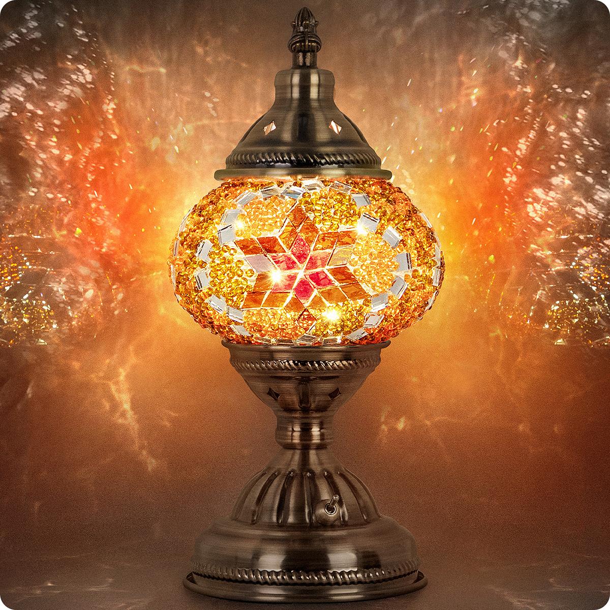 Yarra-Decor Handmade Turkish Moroccan Lamp - Tiffany Mosaic Glass with Bronze Base, Portable Bedside Lamp, Rechargeable Battery 2000mAh (LED Bulb Included) Lighting Christmas gifts Valentine's Day gifts