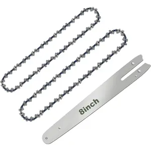 8 Inch Chainsaw Chain Replacement- 2 Chains and 1 Guide Bar for 8 Inch Mini Chainsaw with 45 Drive Links, Compatible with Cordless Electric Battery Powered Handheld Chainsaws