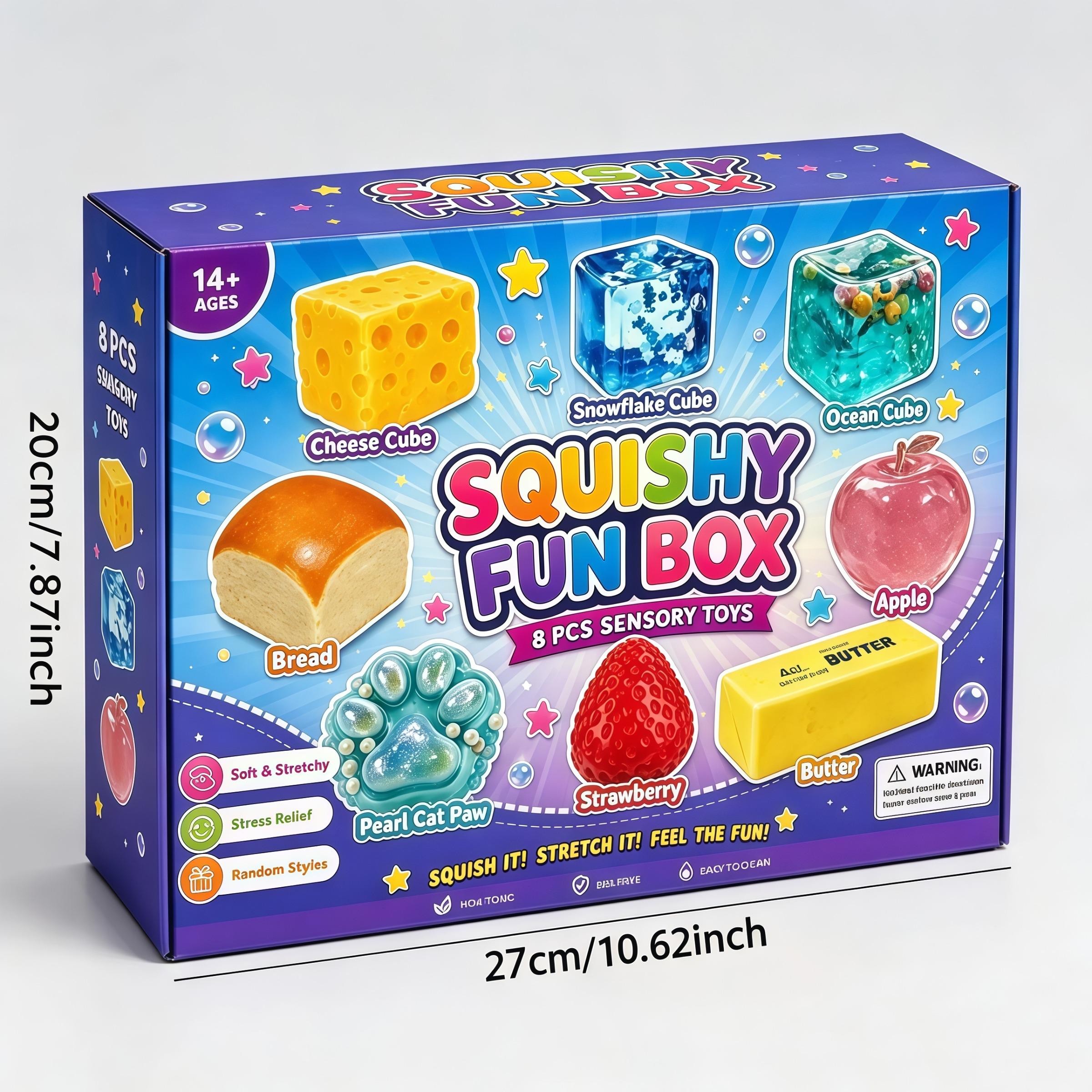8-Piece Set Box Malt Sugar Stress Relief Fidget Toys, Sensory Bundle, Creative Slow-Return Squishy, Party Gift, 8 Different Styles, Squishy Fun Box