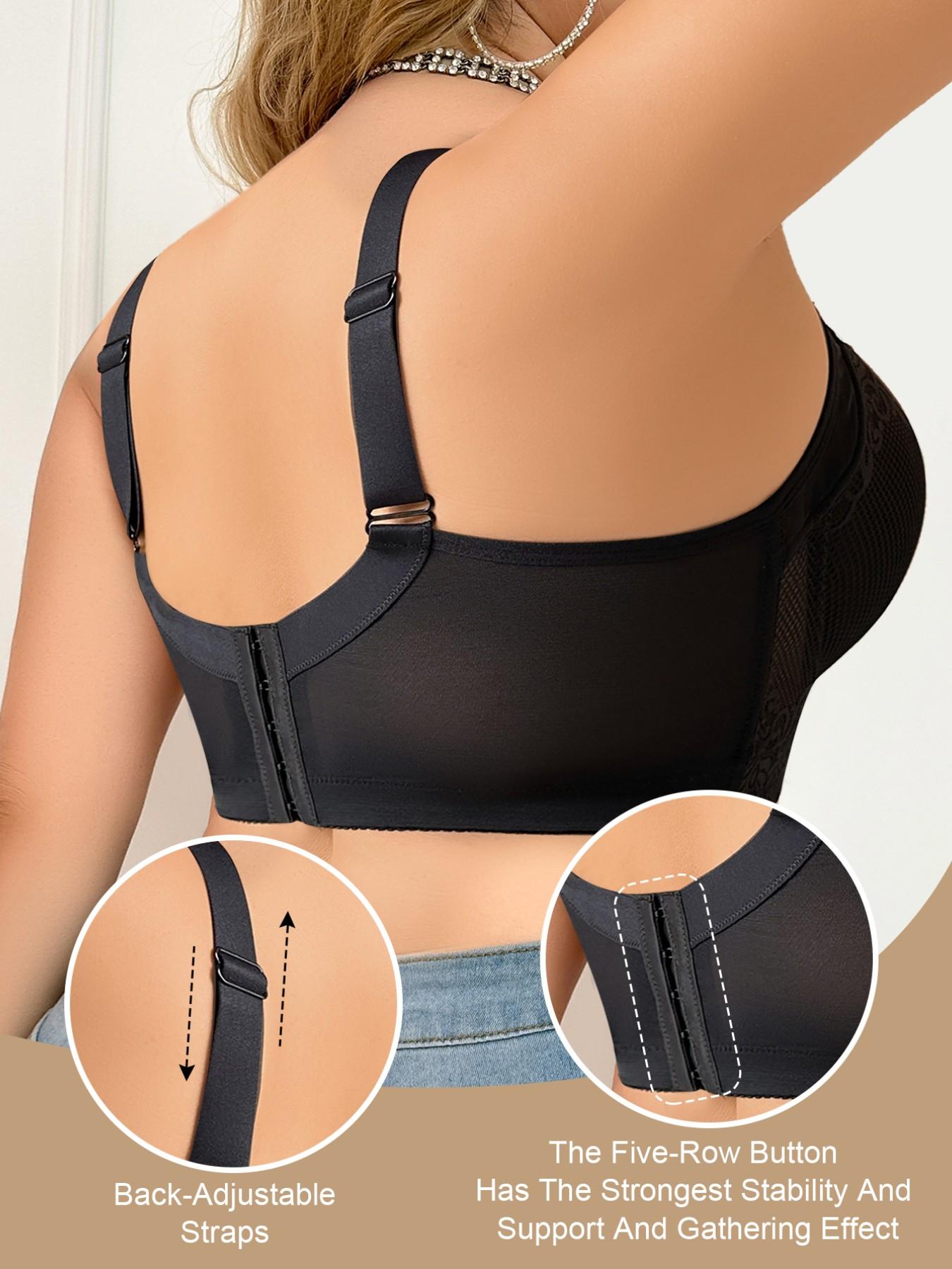 2PCS Plus Size Lace Push-Up Bra Set - Underwire Support Anti-Sagging, Wide Straps For Back Bulge Smoothing, Side Panel Lifting & Shaping, Breathable Comfort, Adjustable Straps, Ideal For Everyday Wear & Special Occasions