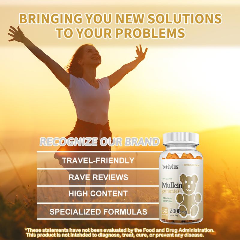 Wild & Organic Mullein Gummies for Lungs 2000mg - Lung Detox and Cleanse - Vegan Mullein Leaf Gummies for Immune Support - 60 Non-GMO Herbal Extract Chews Healthcare Fitness