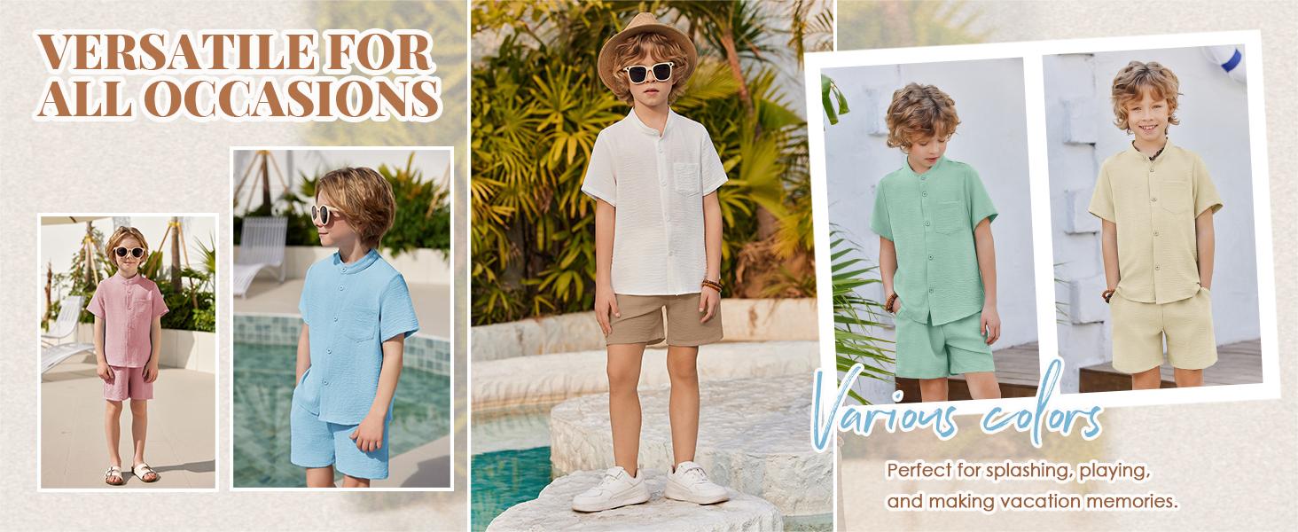 Cute Girls Children Apparel Arshiner Toddler Boys 2 Piece Set Short Sleeve Button Down Shirt and Shorts Vacation Texture Outfits with Pocket 2-13 Years
