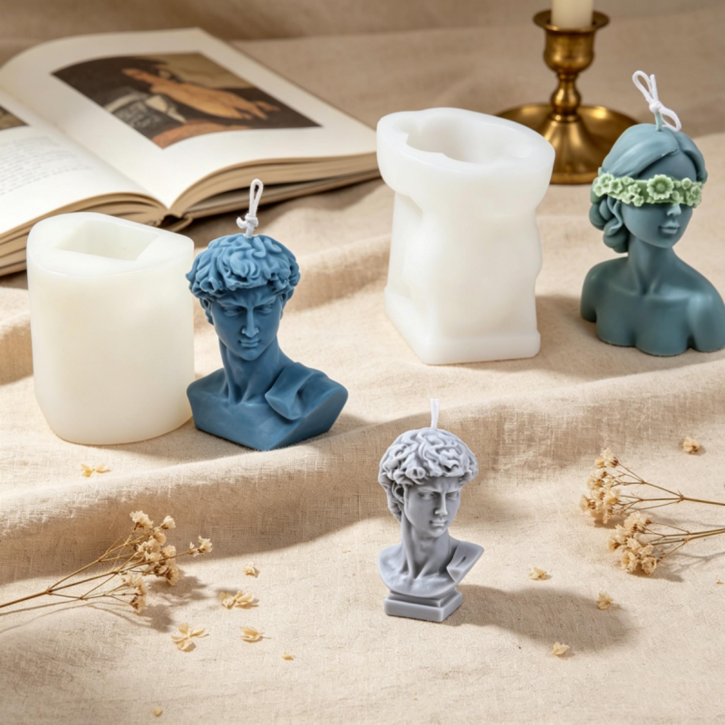 Nordic Style David Statue Candle Silicone Mold 3D Blindfolded Girl Candle Mold Half-length Figure Soap Mould European Gypsum Sculpture Mold Art Living Room Decor