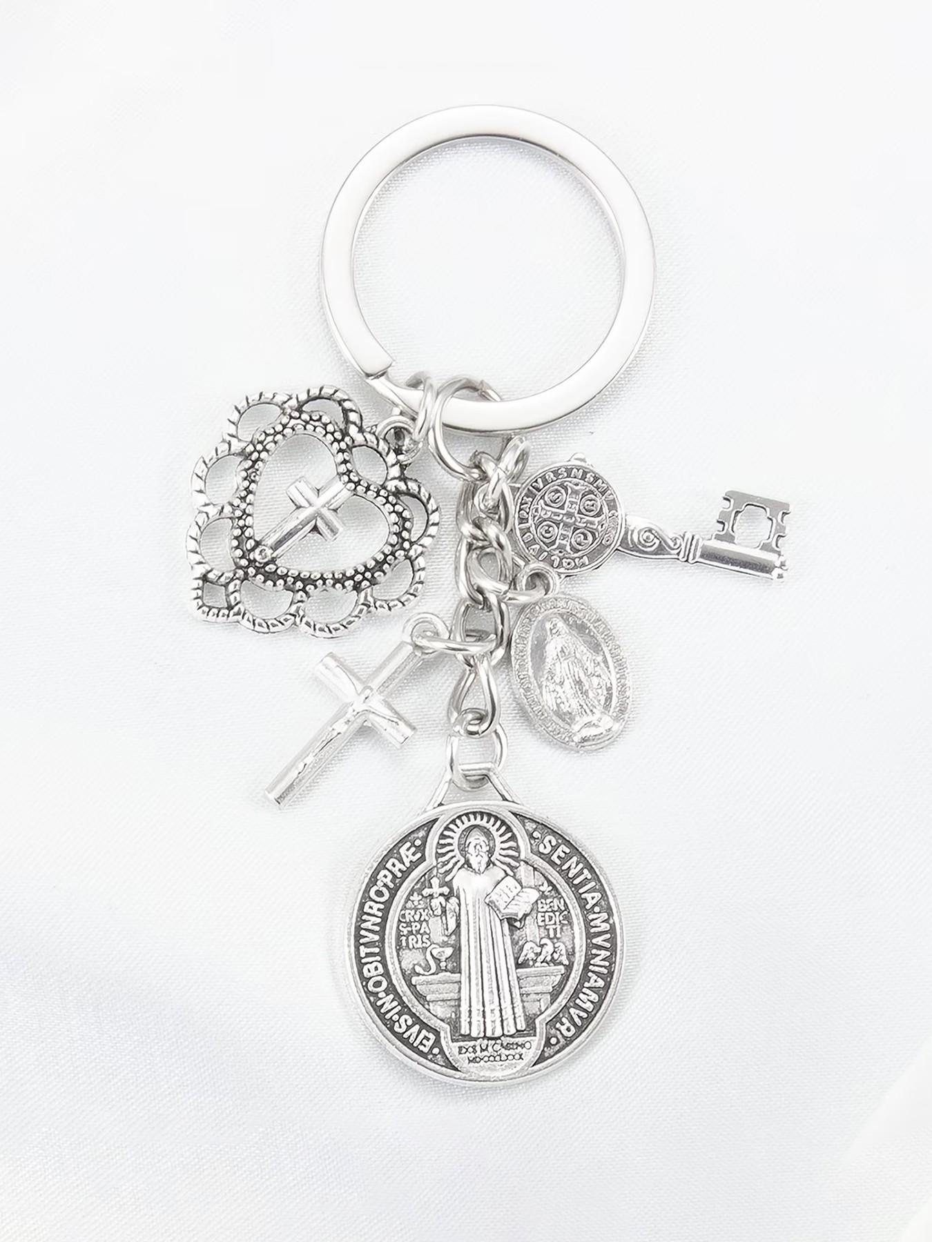 Religious Novelty Keychain, Saint Benedict and Mary Cross, Prayer Protection Charm, Bag and Phone Decoration, Exquisite Gift