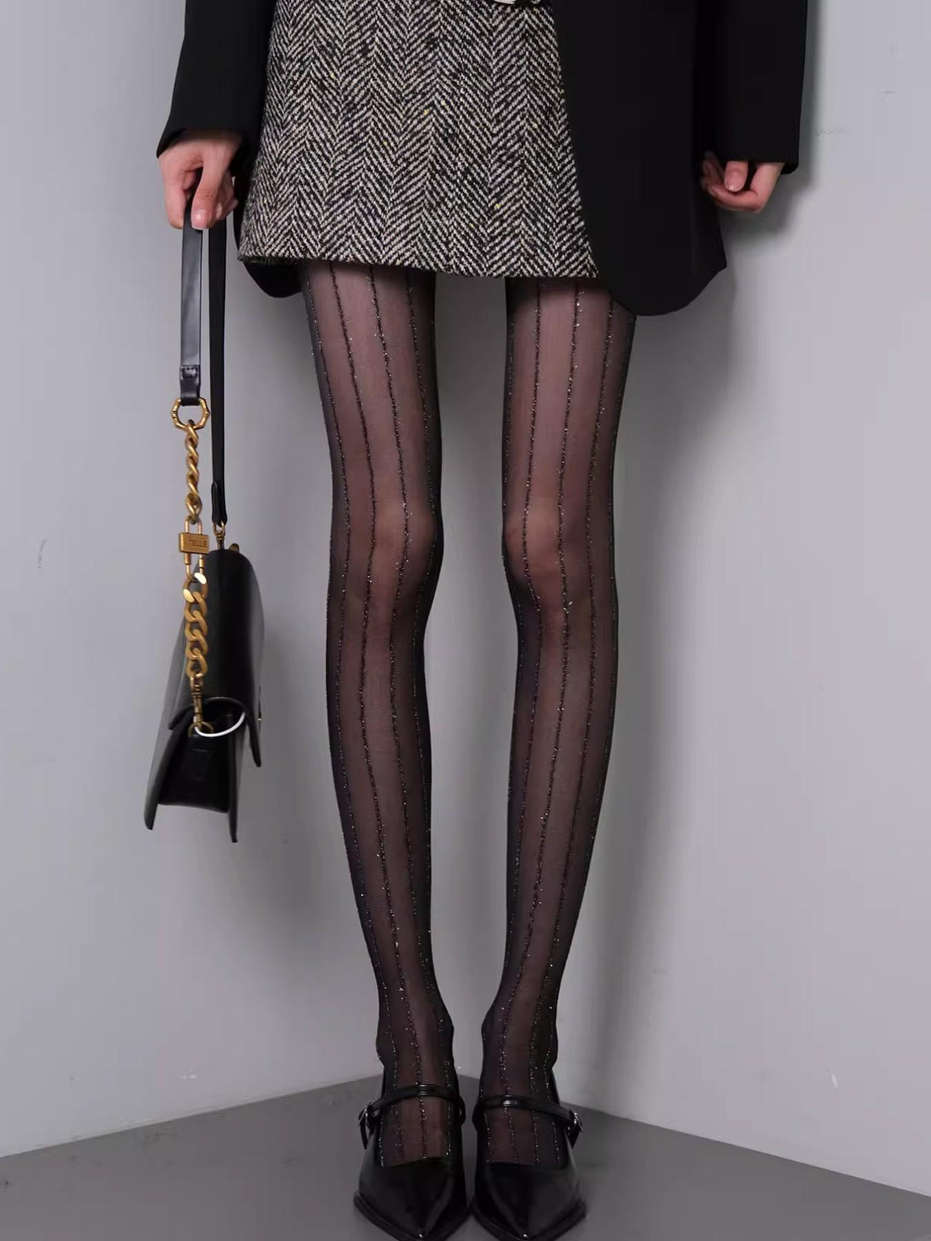 Commute Essential! Breathable Vertical Stripe Silk Stocking, Long Wear Non-Slip, High-Waist Slim Fit, Fashion Plaid Pattern