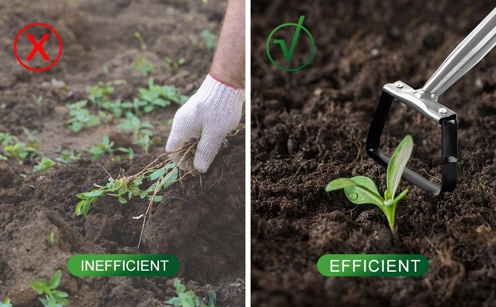 Walensee Mini Action Hoe for Weeding Stirrup Hoe Tools for Garden Hula-Ho with 14- Inch Scuffle Loop Hoe Gardening Weeder Cultivator, Sharp Durable Metal Handle Weeding Rake with Cushioned Grip, Grey