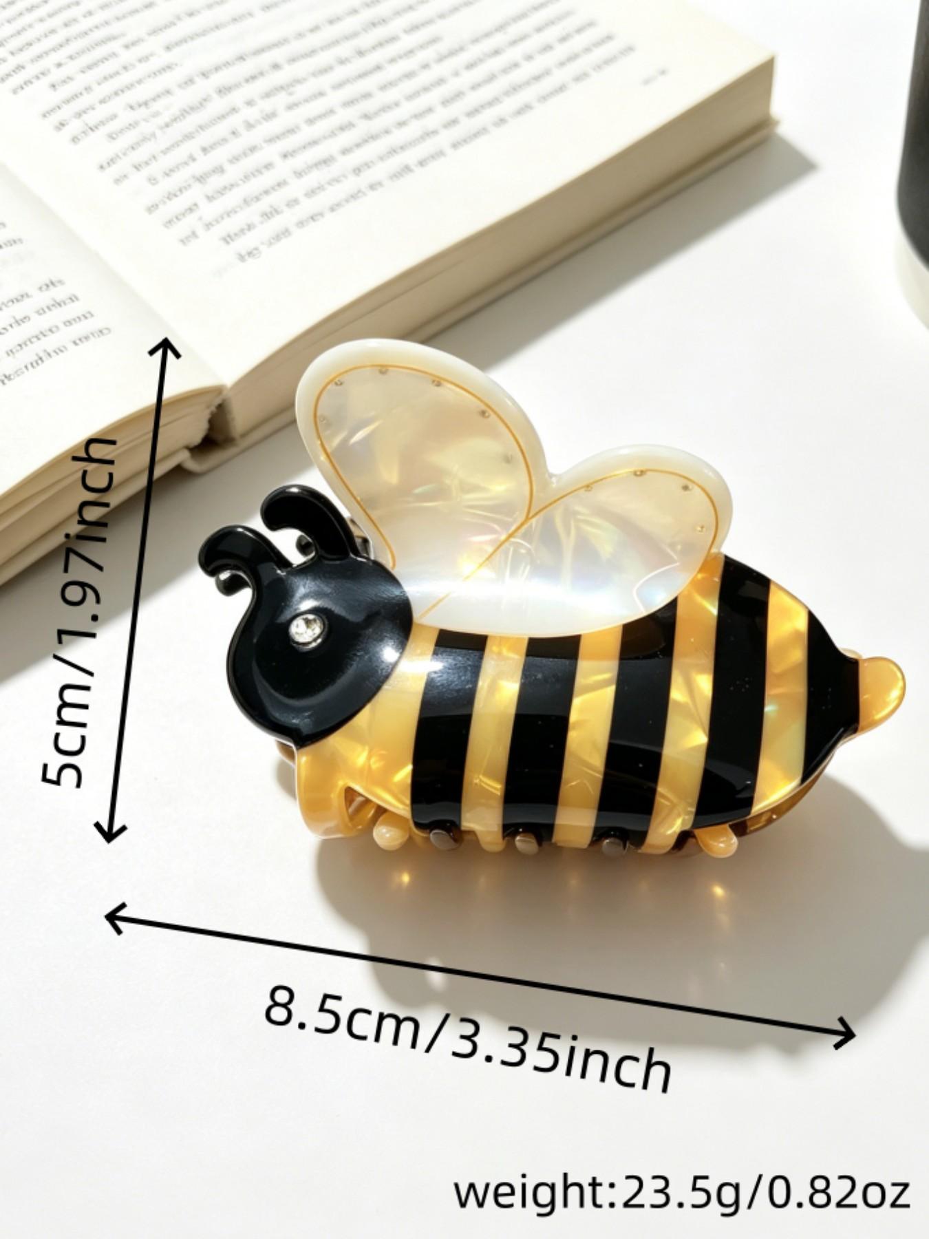Women's Cute Cartoon Bee Hair Clip, Acrylic Rhinestone Decor, Half-Up Ponytail Shark Clip, Sweet Heart Hair Accessory