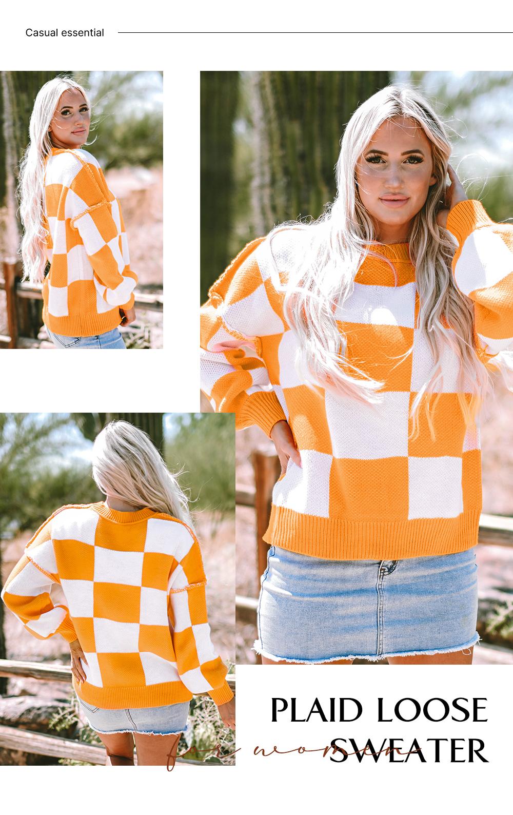 Asvivid Fall Clothes For Women Plaid Checkered Print Sweaters Drop Shoulder Bishop Long Sleeve Sweater Pullover Tops Fashion Winter Outfits Asvivid Fall Clothes For Women Plaid Checkered Print Sweaters Drop Shoulder Bishop Long Sleeve Sweater Pullover Tops Fashion Winter Outfits