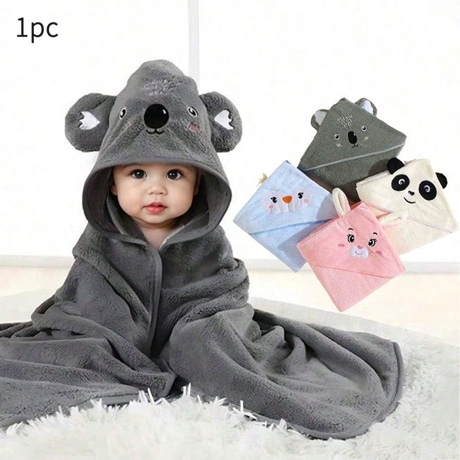 Baby Hooded Bathrobe, Cartoon Animal Design, Soft Coral Fleece, Skin-Friendly, Infant Toddler Towel Wrap, 1pc