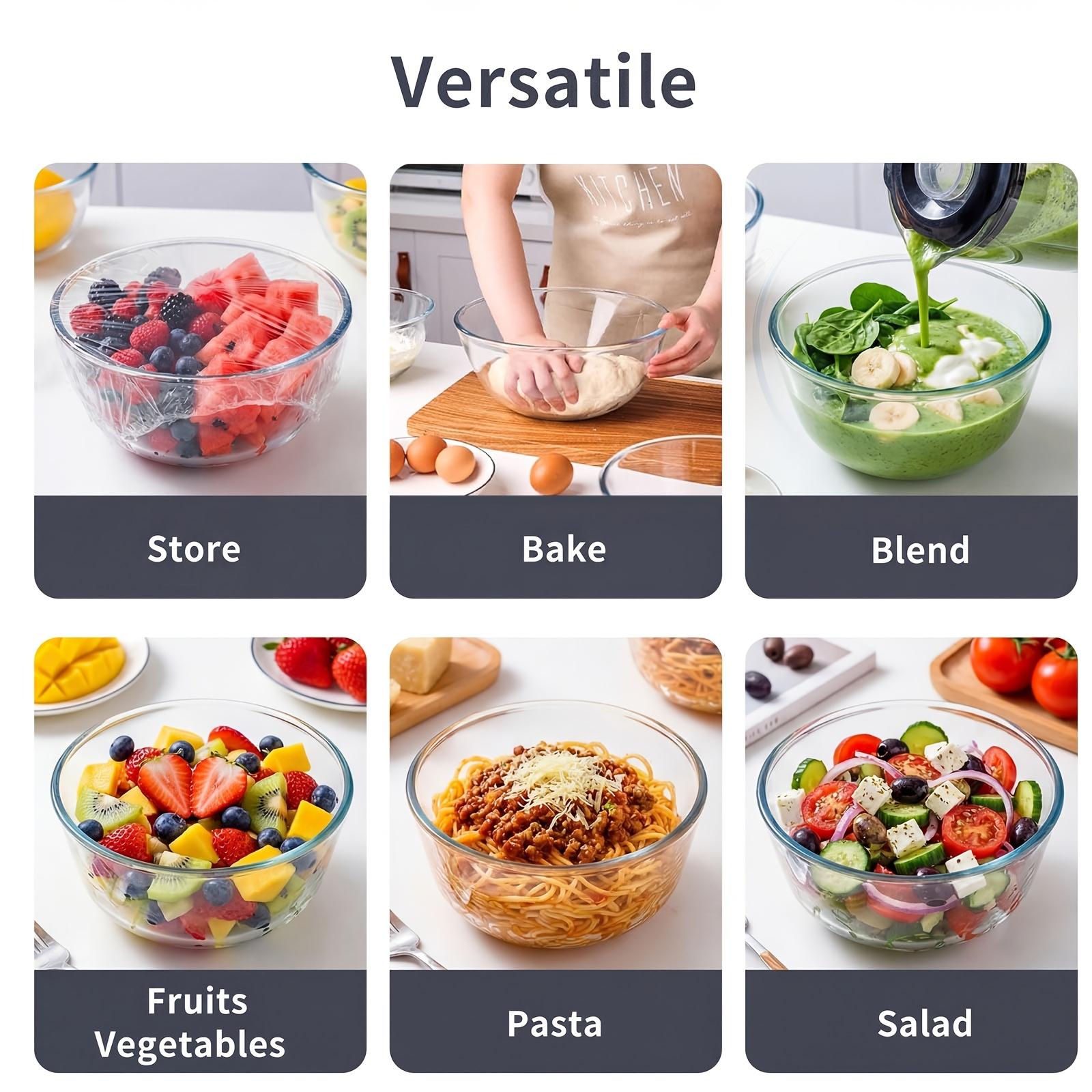 Glass covered mixing bowl set with large capacity salad bowl, suitable for baking and cooking, can enter preheated oven, dishwasher, freezer and microwave oven, Salad Serving Bowls