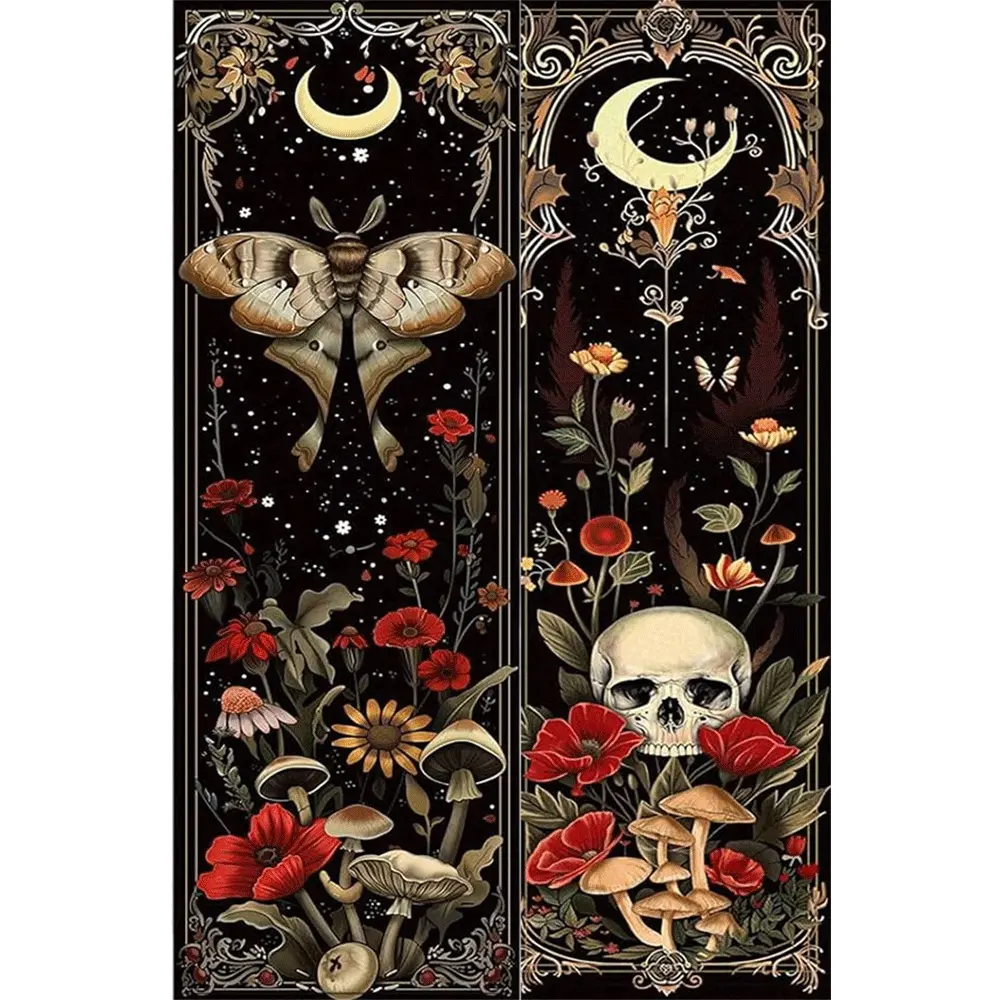 2 Pack Diamond Painting Kits with Tools Unframed Gothic Moon Moth Skull Floral Design DIY Craft for Home Wall Decor Living Room Bedroom Art Gift