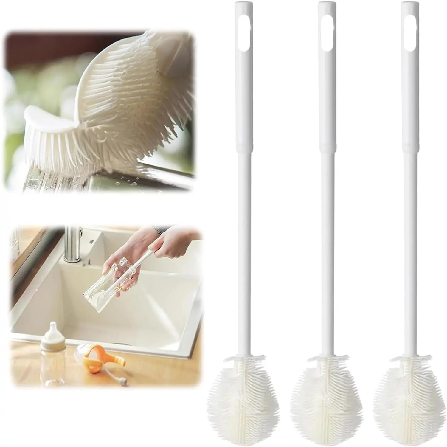 Collapsible Soft-bristle Silicone Cup Brush, 360° Long-handle Water Bottle Cleaning Brush, Suitable for Narrow-mouth Container Cup Brush