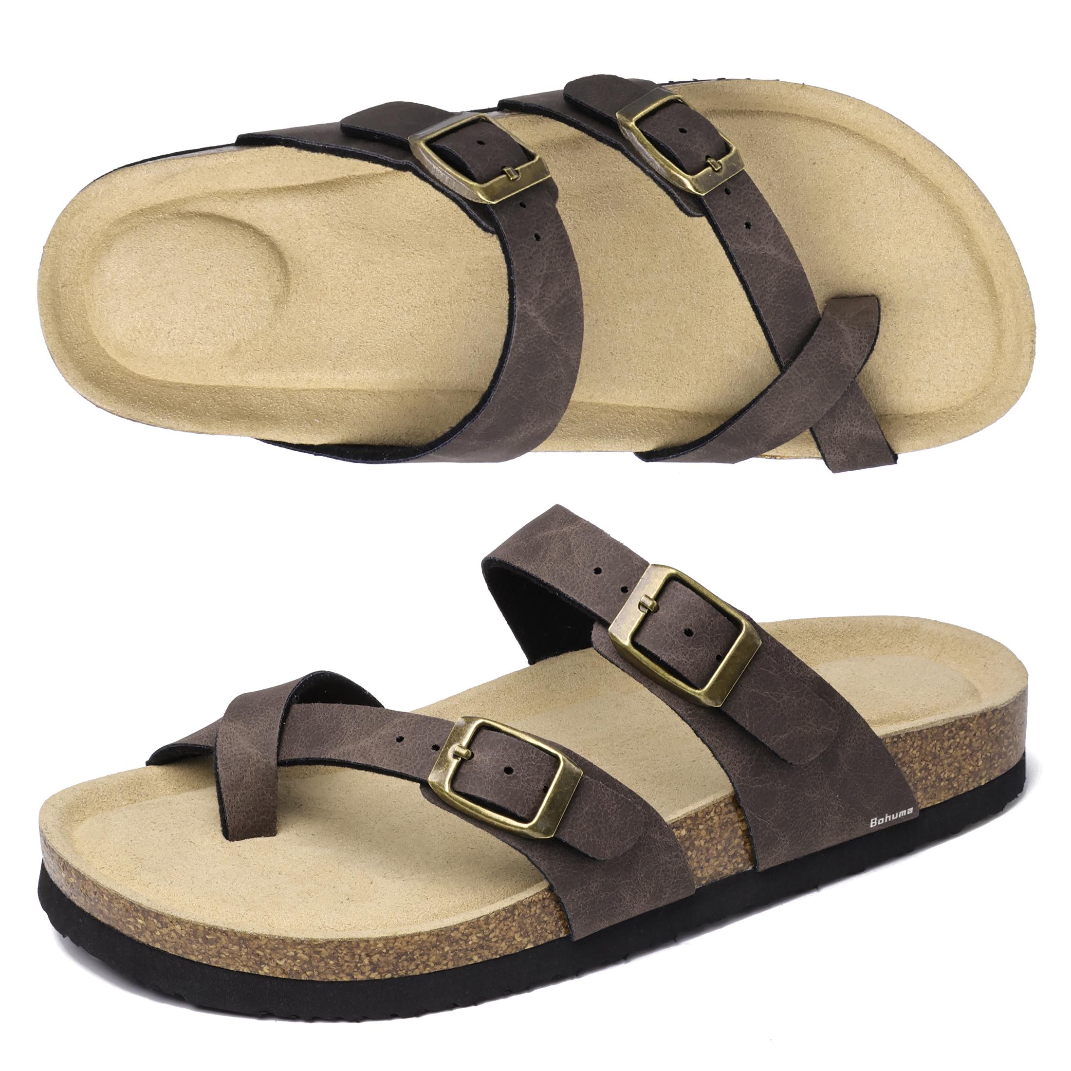 Womens Adjustable Buckle Strappy Slip-On Slippers Cork Footbed Slides For Sandals Outdoor