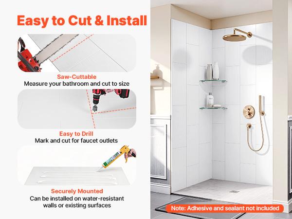 VEVOR Shower Wall Panels, 60 Wx 36 Dx 75 H, 0.14 (3.5 mm) Thick, 3-Panel Waterproof SMC Shower Surround Kit, Quick Install and Trimmable Bathroom Tub Wall Panel Surround Kit with 4 Glass Shelves
