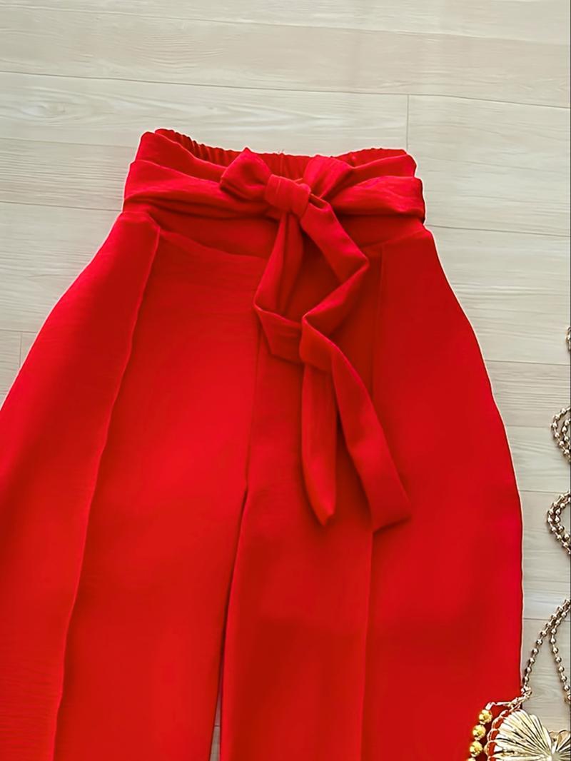 Elegant Jumpsuit + Wide Leg Pants Set, Sexy Vacation, Perfect for Summer, Stylish and Comfortable