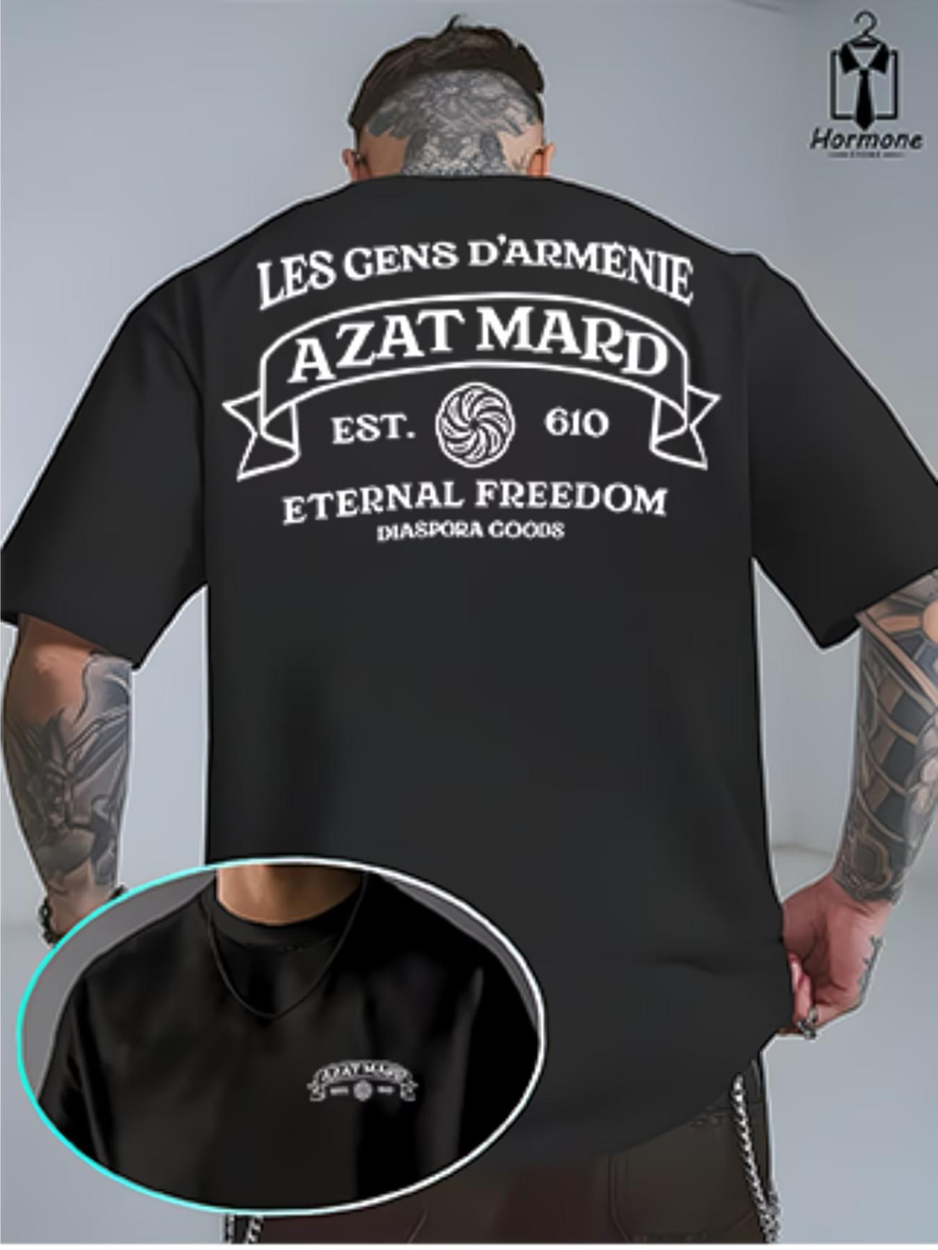 Culture Trend Brand Azat Mard Armenia Eternal Freedom T-Shirt, Casual Graphic Short Sleeve, Fitted Polyester, Versatile Streetwear