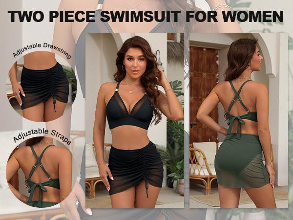 Blooming Jelly Cruvy Mesh High Wasited Bikini Sets Womens Tummy Control Swimsuits Swim Dress