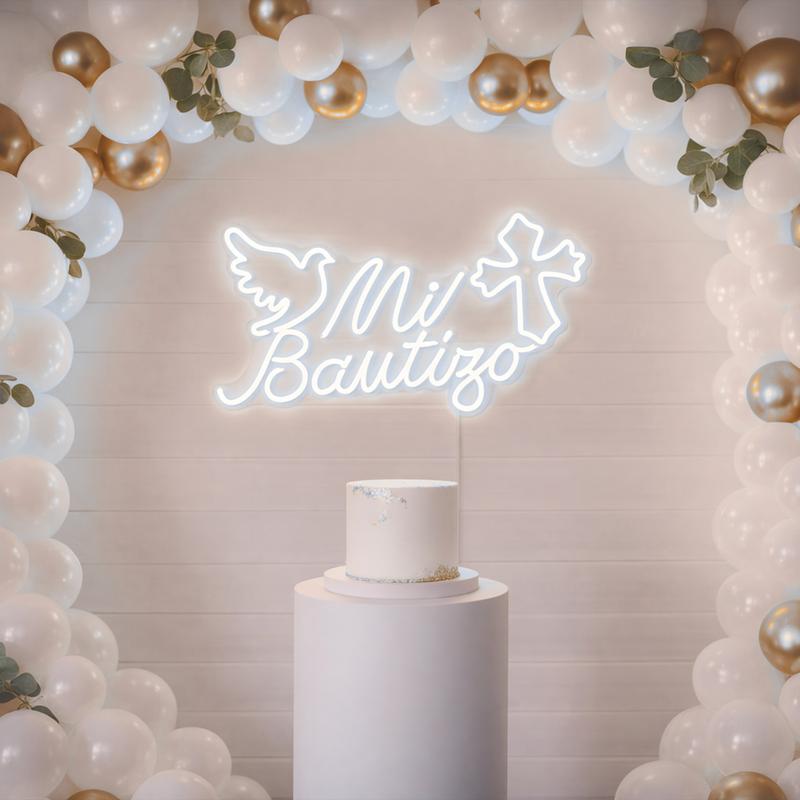 Mi Bautizo LED Neon Sign Baptism Party Decor Christening Event Decoration Photo Booth Hispanic Aesthetic Light USB Neon Light Bright Home Celebration Centerpiece Gift Trendy LED Light Entertainment