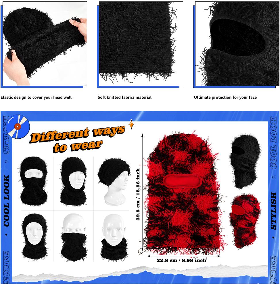JointlyCreating Distressed Windproof Balaclava Ski Mask for Men and Women - Knitted Full Face Mask Cold Weather Head Cover Winter Breathable Elastic JointlyCreating Distressed Windproof Balaclava Ski Mask for Men and Women - Knitted Full Face Mask Cold Weather Head Cover Winter Breathable Elastic