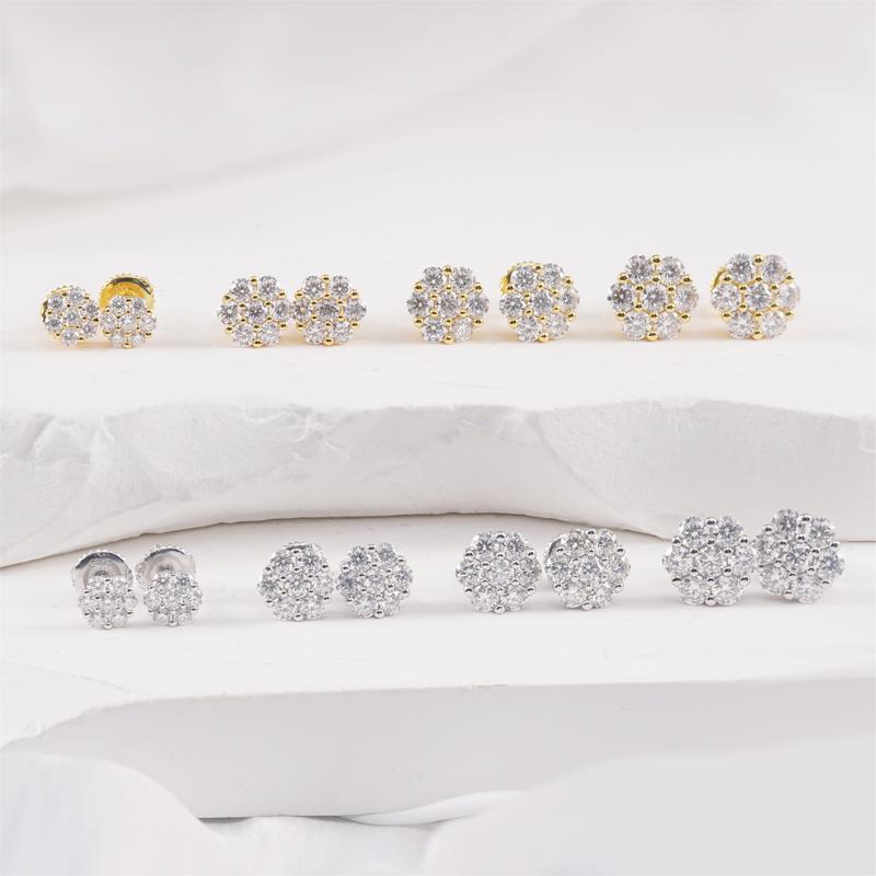 Delzzad S925 D Color VVS Synthetic Moissanite Flower Stud Earrings Mother's Day Gifts Jewelry