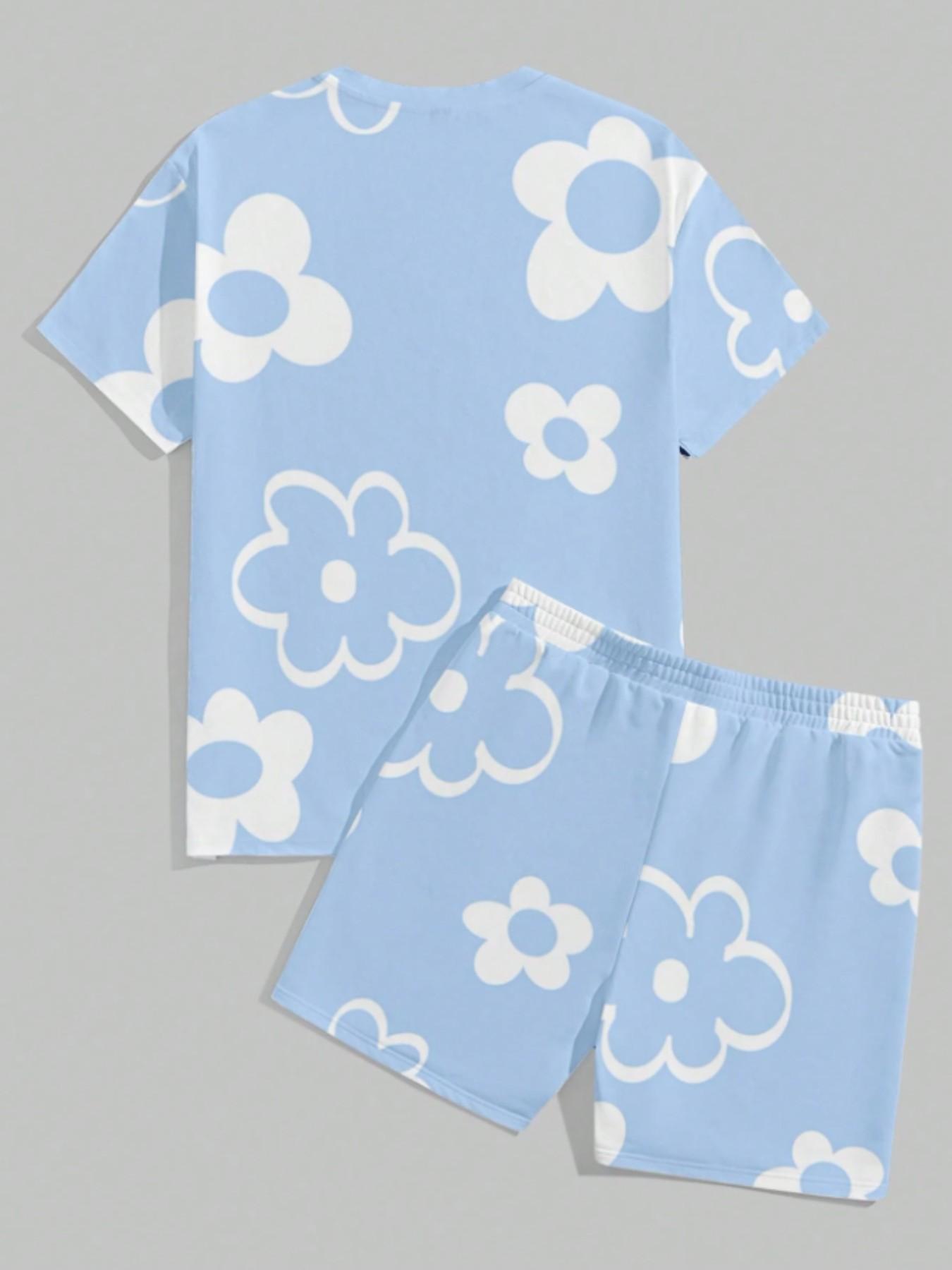 Men's 3D Printed Short Sleeve Top and Shorts Two-Piece Set, Casual Fitted Design, All over Print, Summer Fashion