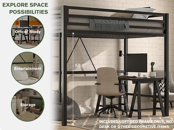MUTICOR Metal Loft Bed Twin Size with Safety Guardrail&Removable Ladder,【Frame Only No Mattress】Space-Saving Bed for Bedroom/Dorm#TikTokShopBlackFriday #ChristmasGifts