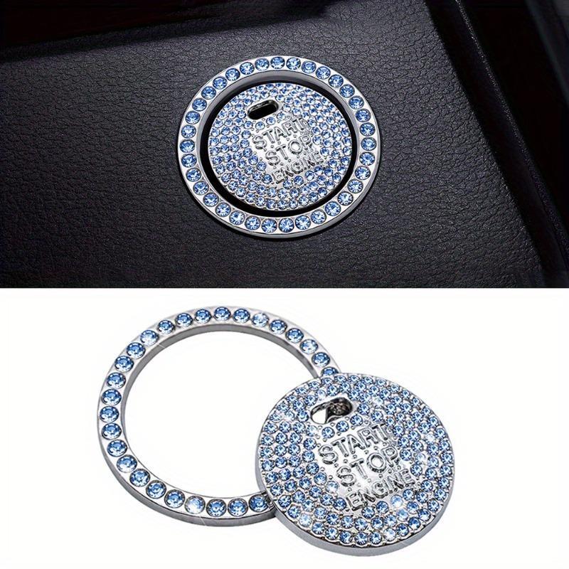1pc Diamond studded button stickers ignition start stickers cute car interior accessories, universal bright pink diamonds car engine ignition start button decoration ring crystal stickers start stop ignition button switch cover stickers
