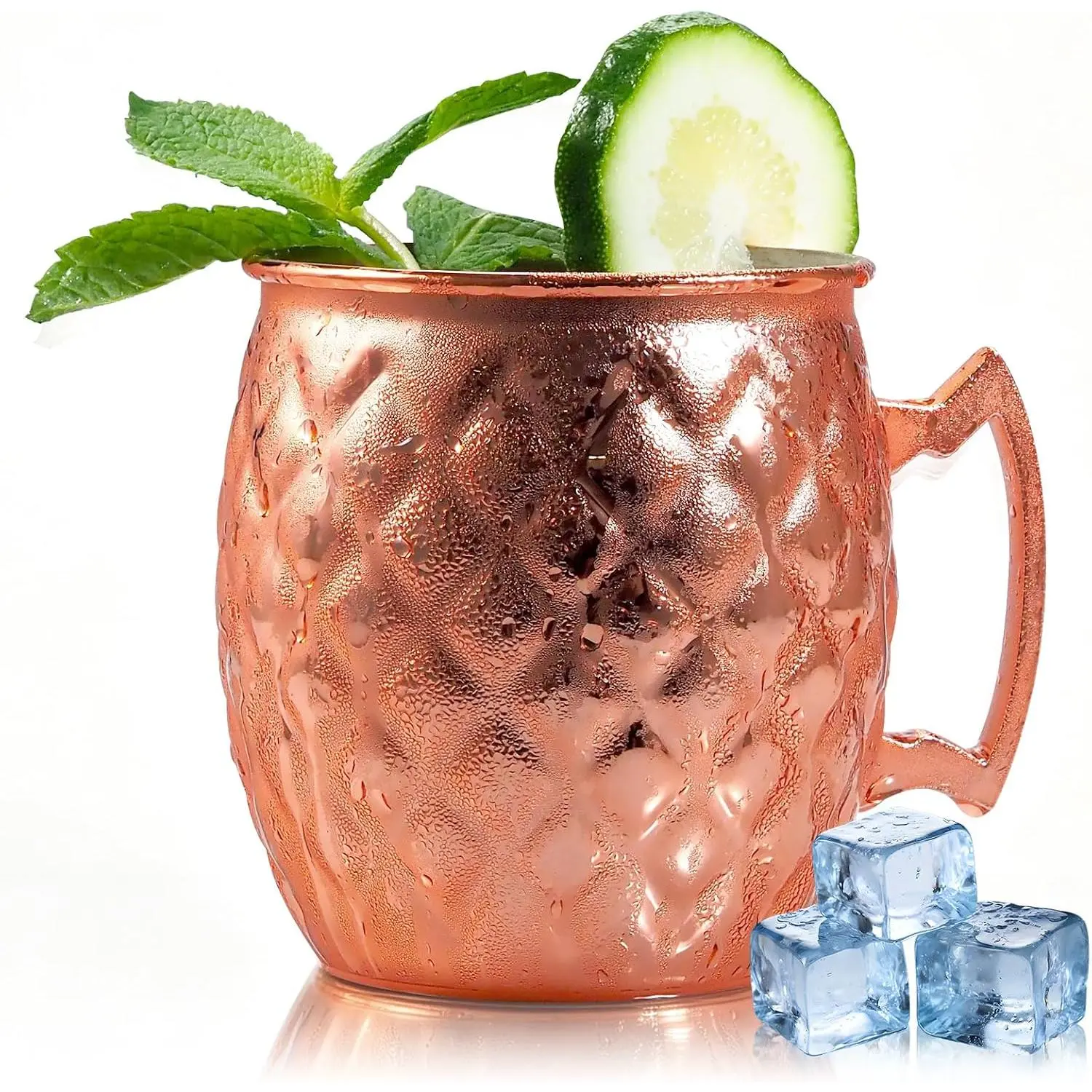 19 OZ Single Moscow Mule Mug, Rhombic  Copper Cup with 304 Stainless Steel Lining, Suitable for Cold Drinks, Dishwasher Safe