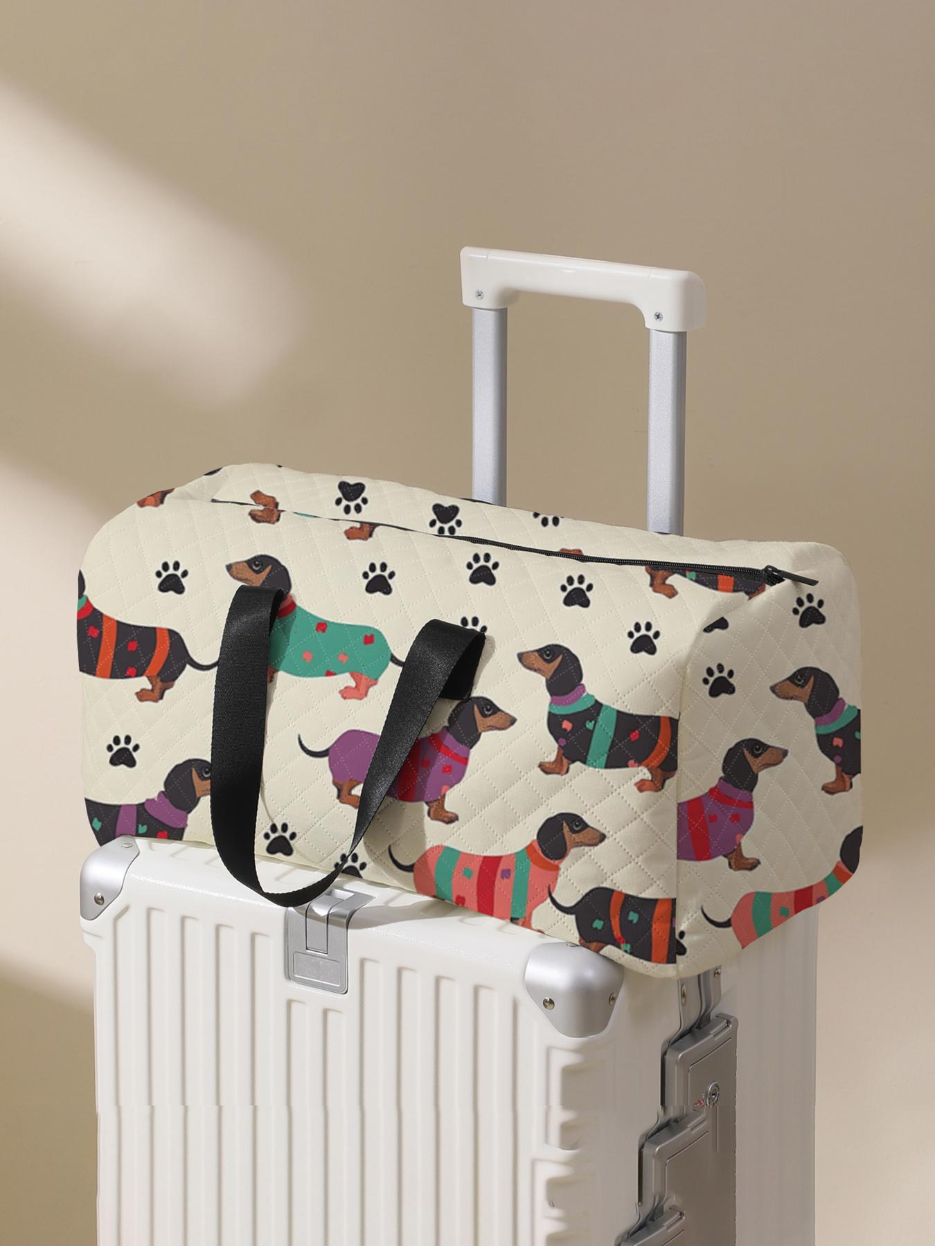 Cute  Quilted Dog Pattern Duffle Bag, Large Capacity Travel Bag, Portable Overnight Bag with Shoe Storage, Fashionable Travel Bag for Women & Men, Travel Duffel Bag