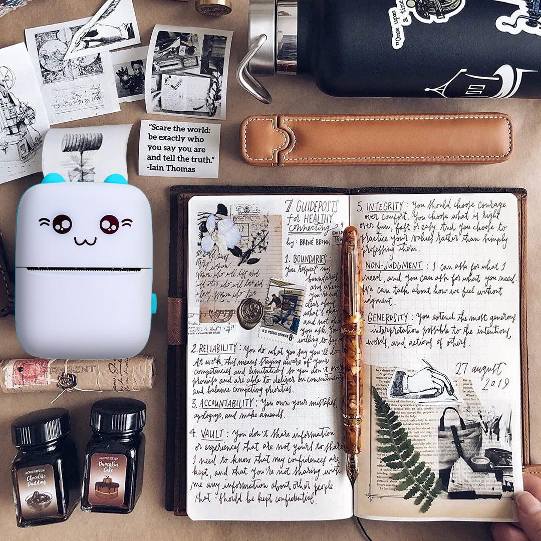 Ink-free Printing Mini Printer, Printing Machine, 1 Set Portable Thermal Printer with 5 Rolls Thermal Printing Paper & 5 Rolls Self-adhesive Printing Paper, Birthday Gifts #GLOBAL PICKS