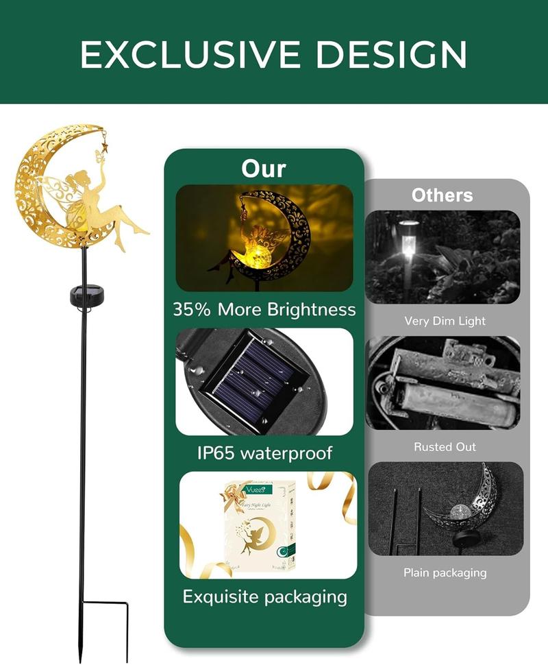 Solar Garden Statues Outdoor Decor Fairy Moon Figurine Light Stake Ornament for Patio, Lawn, Yard, Pathway gift for Mom Grandma Decoration