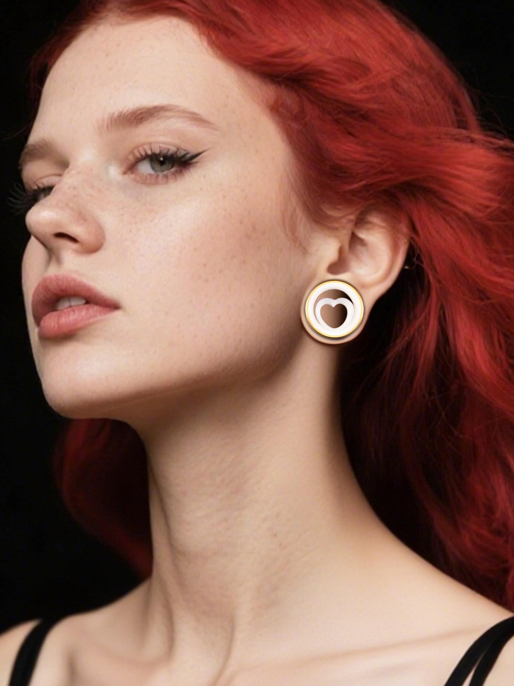 2pcs Y2K Heart Ear Gauges, Boho Style, Stainless Steel, Colorblock, Daily Wear, All Seasons, Best Gift for Pierced Babe