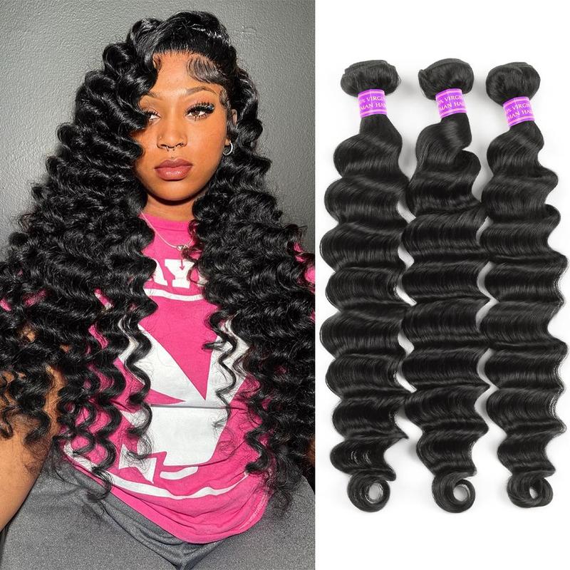 Ama Thick Loose Deep Wave Bundles Virgin Human Hair Weave Bundles Natural Color Remy Hair Weave Extensions Quick Weave Extensions 1/3/4 Bundles