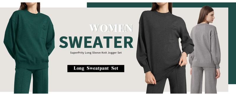 SuperPrity Two Piece Sweater Set for Women Casual Long Sleeve Outfits Crew Neck Pullover Top with Sweatpants Knit Jogger Set