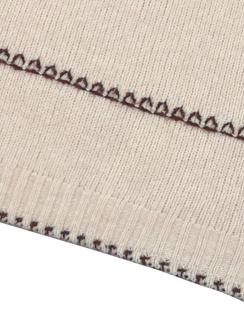 Women's Casual Colorblock Round Neck Drop Shoulder Long Sleeve Short Sweater Knitwear, Elegant Geometric Pattern, Spring & Fall Fashion