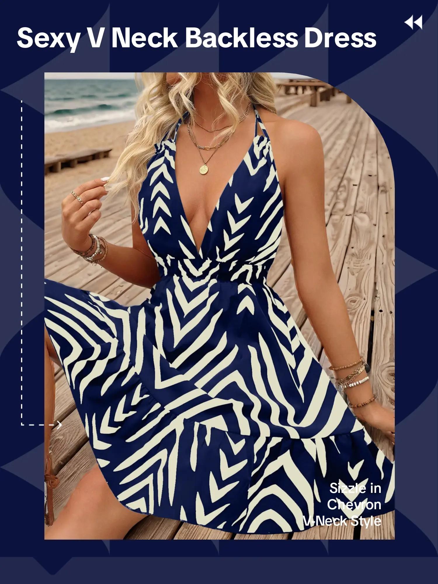 Women's Chevron Print Tie Back Dress, Fashion Casual Halter Neck Sleeveless A Line Dress for Daily Outdoor Wear, Dresses for Women, Women Dress for Summer, Casual Chic Sleeveless Womenswear