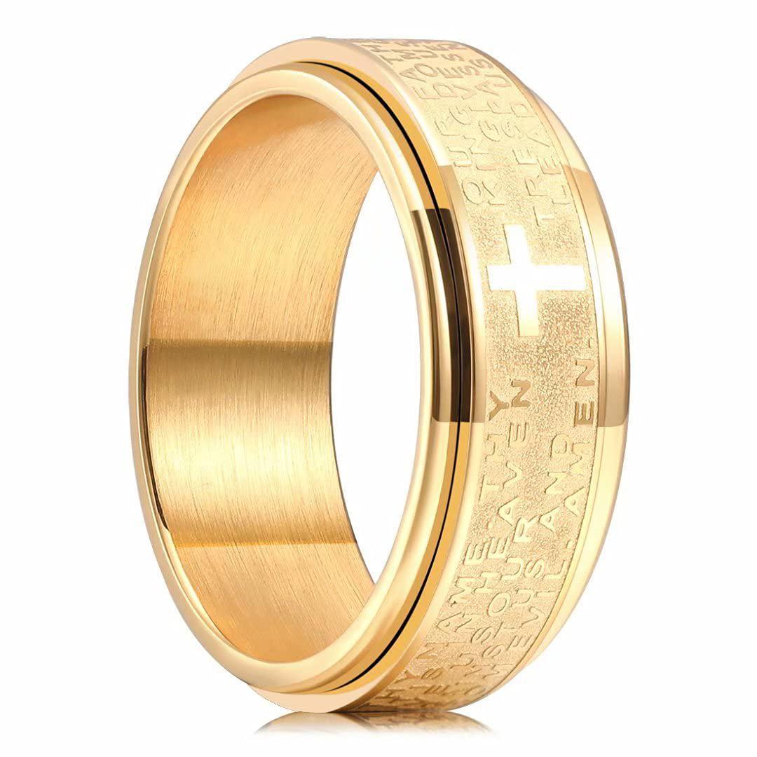 Stainless Steel Anxiety Rings For Men Women Christian Cross Religious Spinner Chain Rings Anti Stress Retro Amulet Jewelry