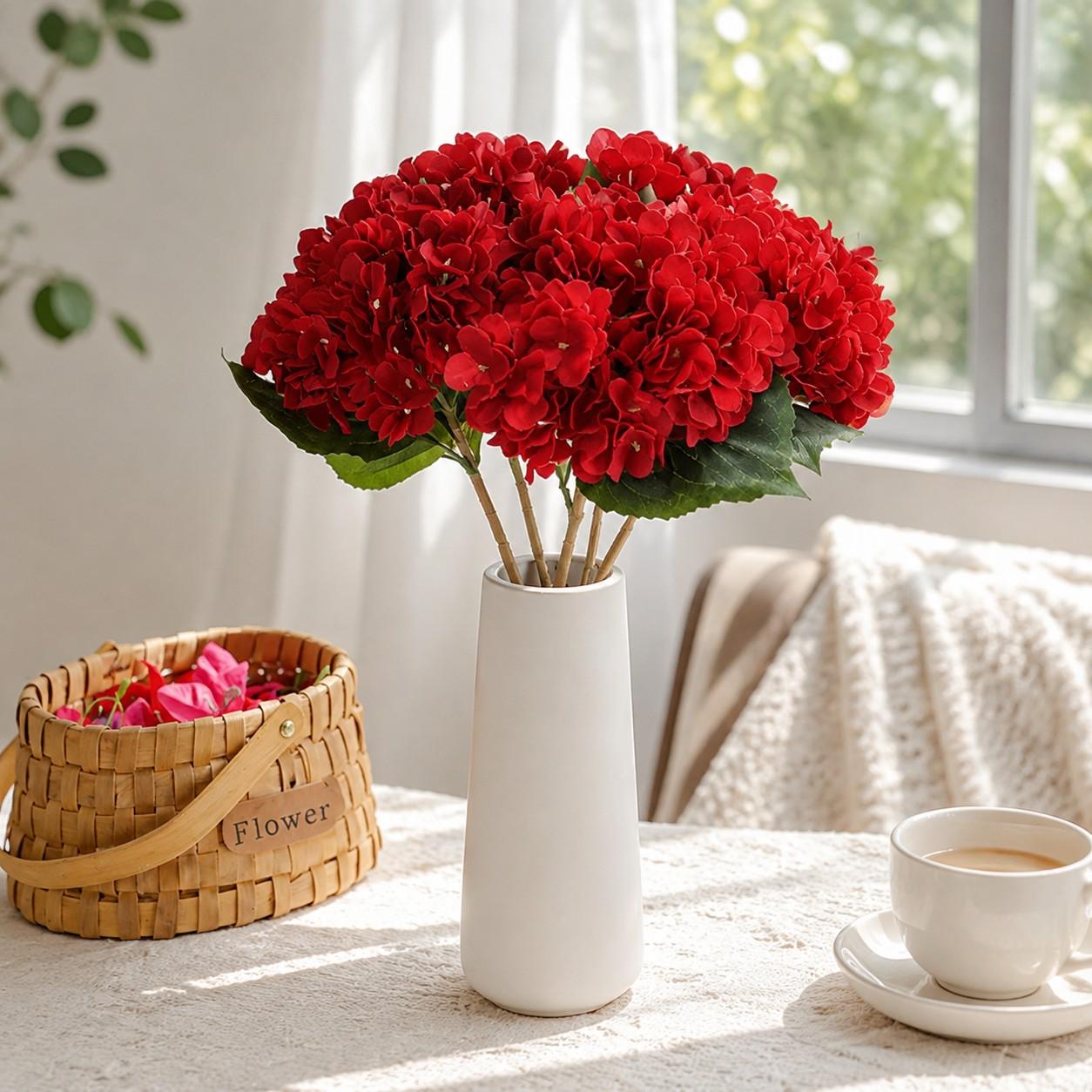 4 Pcs Leafy Artificial Hydrangeas, DIY Home Decor, Hotel Wedding Centerpieces, Low Maintenance, Evergreen All Year Round