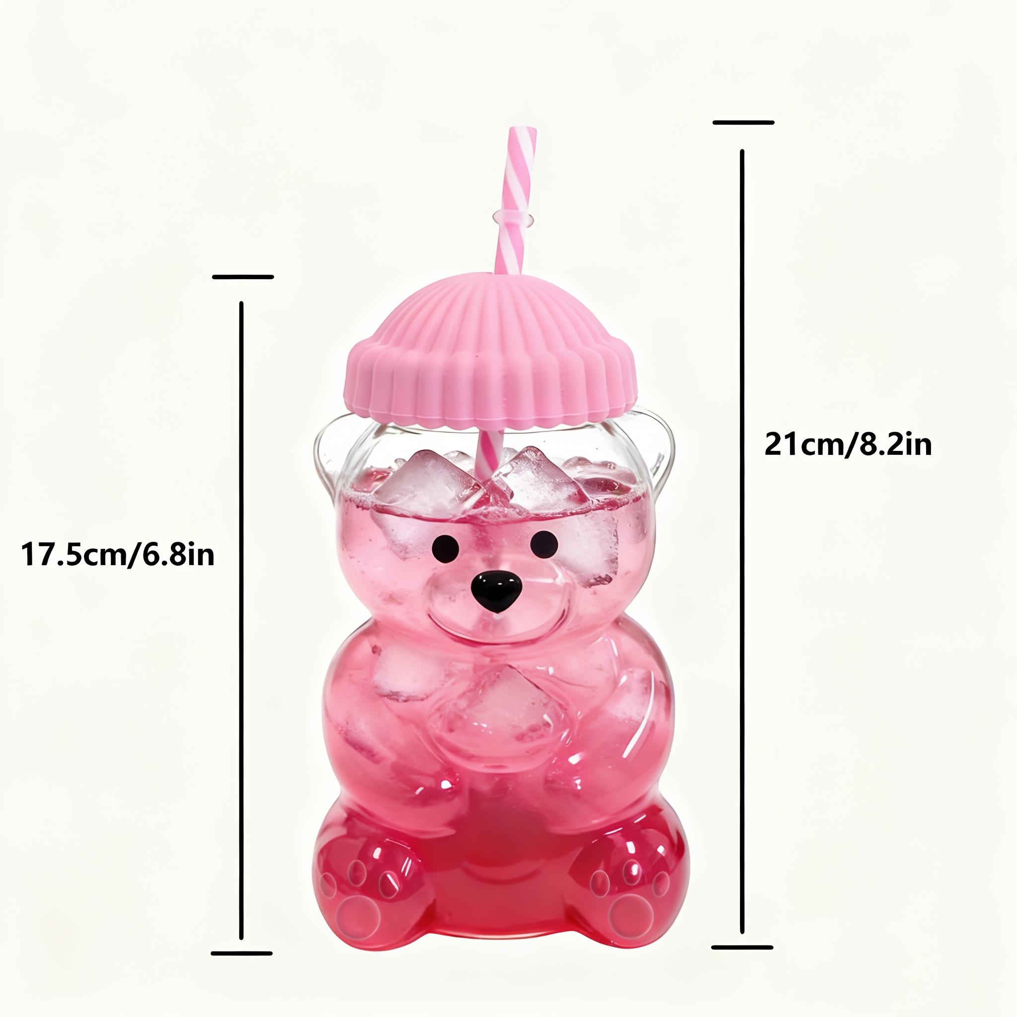 Bear Design Glass Cup, 20 oz Leak-Proof Straw Cup, Cartoon Multi-Use Drink Cup for Coffee, Juice and Water for Kids and Adults