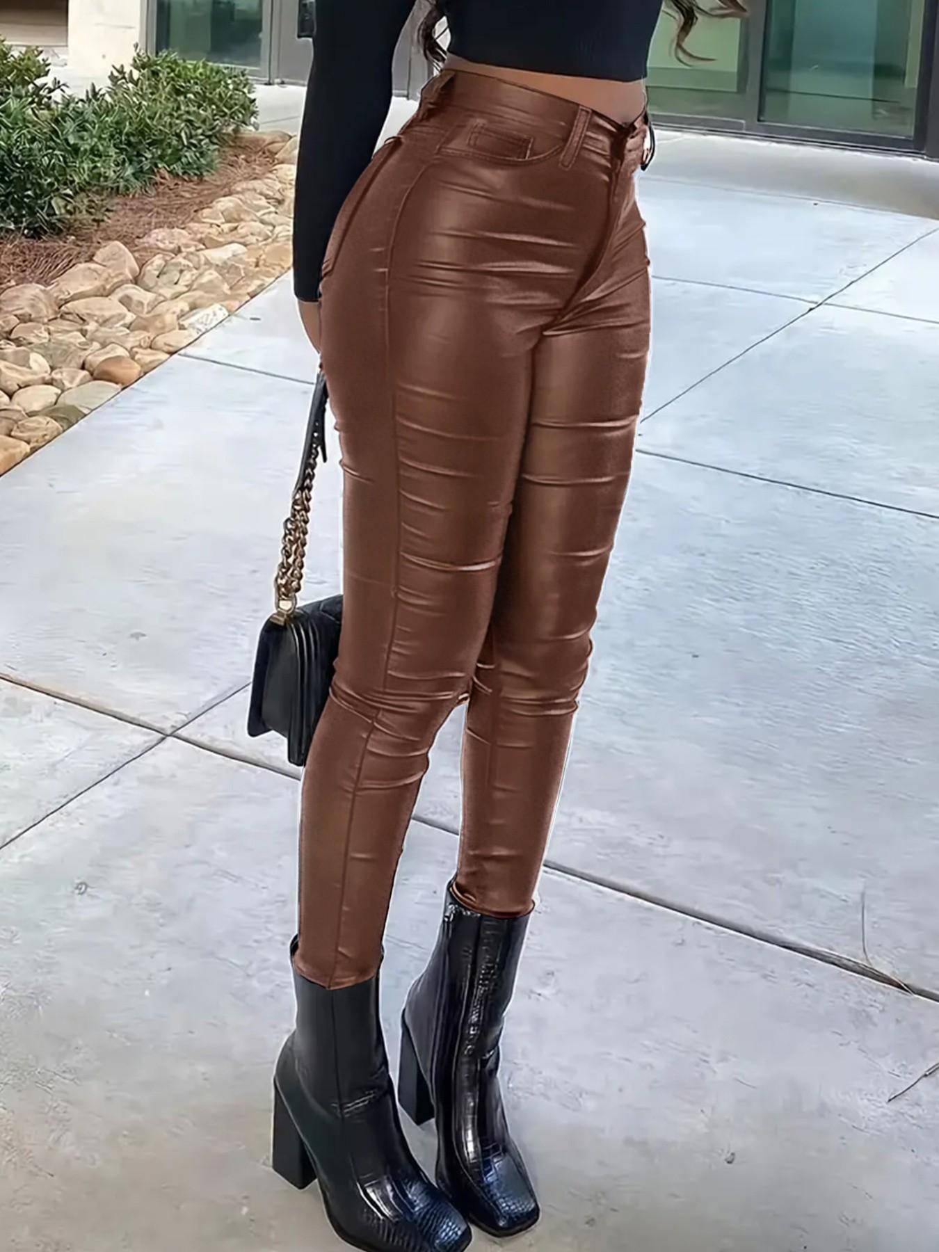 Women's Trendy Snake Print Faux Leather Pants, High Elasticity Sexy Tight Fit, Street Style/night Club Wear, Spring & Fall Fashion