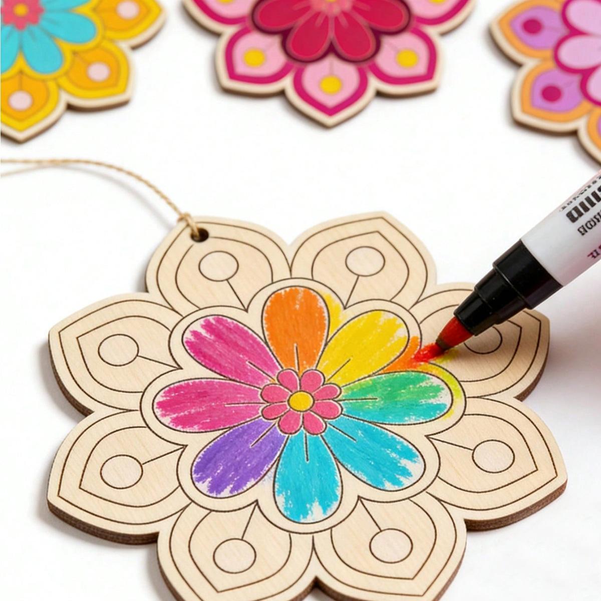 10 Wooden Petal Decorations, DIY Hand Painted, Unfinished Wood, Includes 12 Watercolor Pencils, Home Decor, Wedding, Holiday Decor