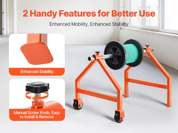 VEVOR Wire Spool Rack, 220 lbs Load Capacity, Portable Cable Caddy, Moveable Wire Rack with Wheels, Spool Holder, Up to 29.9 in Diameter, for Electrical Industrial and Retail Use, Working Efficiency