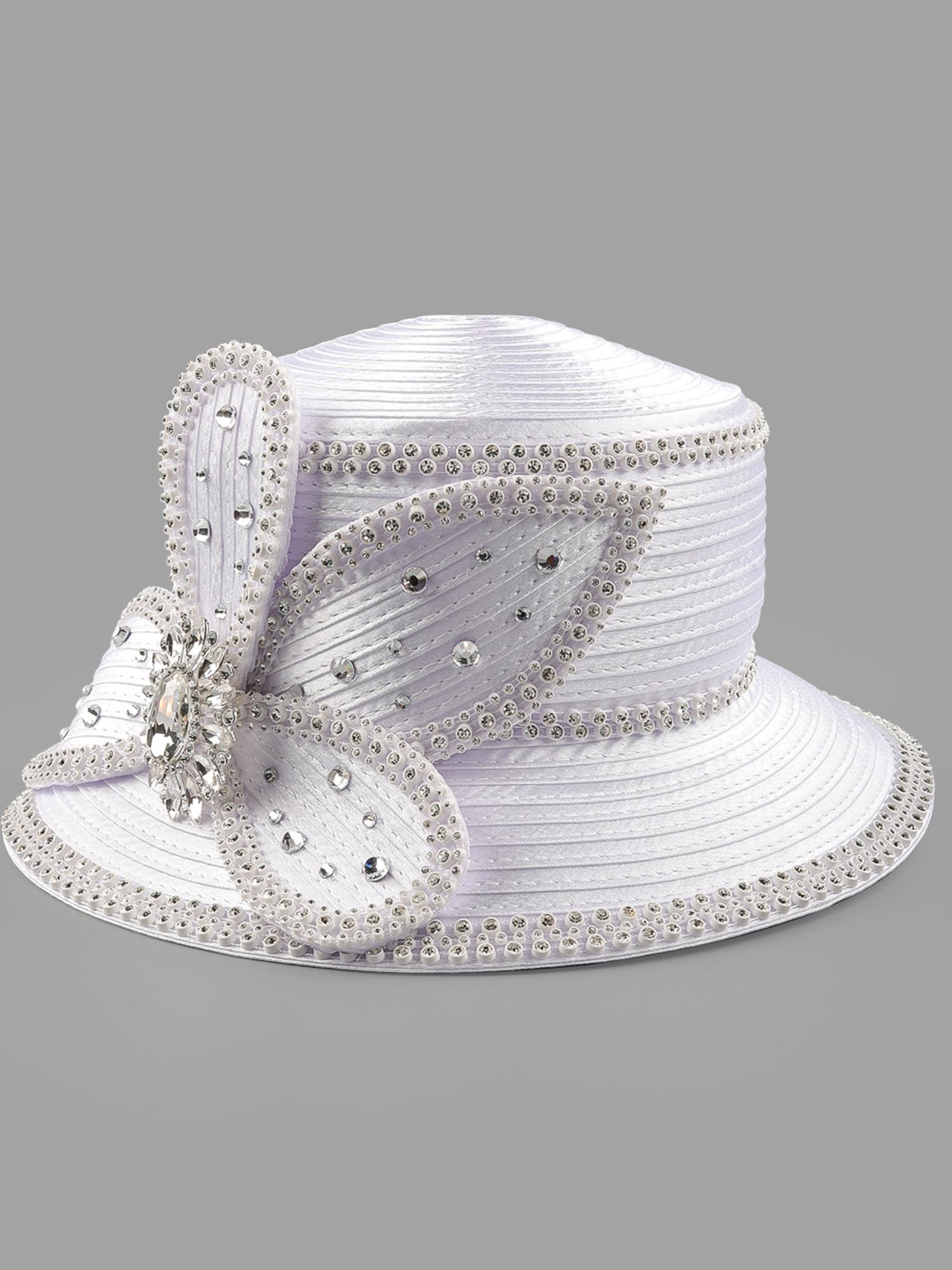 Elegant Women's Church Hat, Vintage Satin Rhinestone Bridal Hat, Party Tea Derby Hat, Sun Protection Wide Brim Hat, Sunday Church Hat